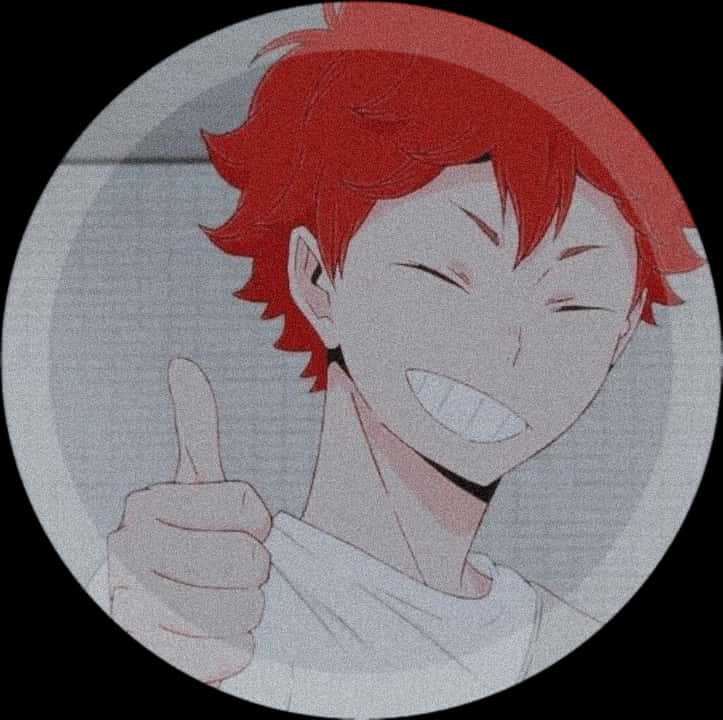 Red Haired Anime Boy Giving Thumbs Up PNG image