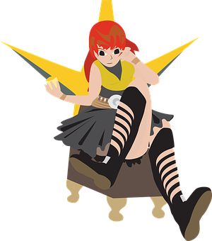 Red Haired Anime Girl With Swords PNG image