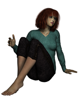 Red Haired C G Girl Sitting In Darkness PNG image