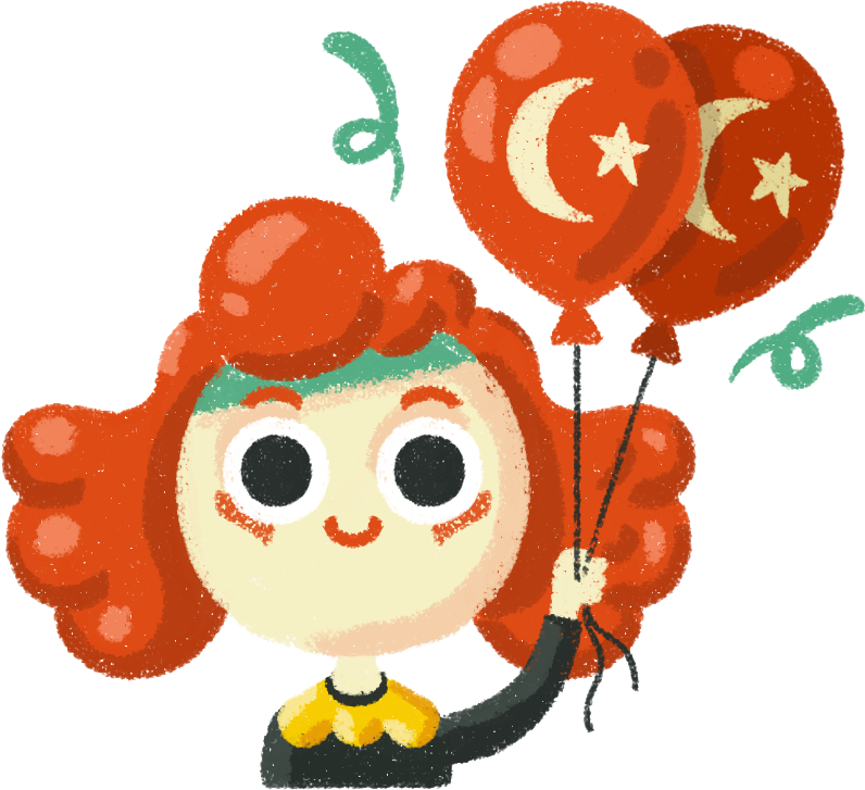 Red Haired Character With Balloons Sticker PNG image