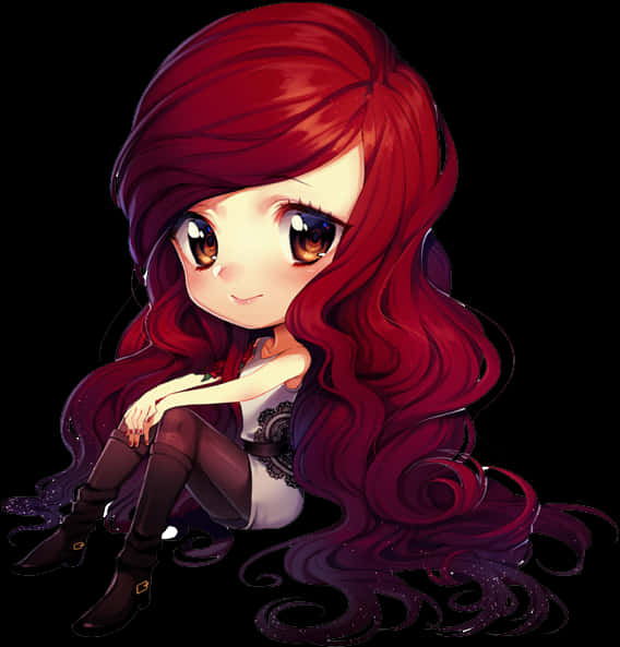 Red Haired Chibi Girl Anime Art PNG image