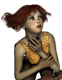 Red Haired Girl Looking Upward PNG image