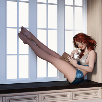 Red Haired Girl Reading Book PNG image