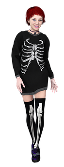 Red Haired Girlin Skeleton Outfit PNG image