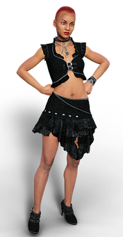 Red Haired Womanin Black Outfit PNG image