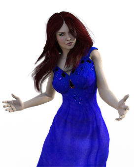 Red Haired3 D Characterin Blue Dress.png PNG image