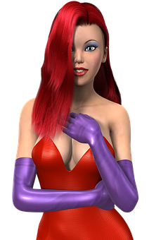 Red Haired3 D Characterin Red Dress PNG image