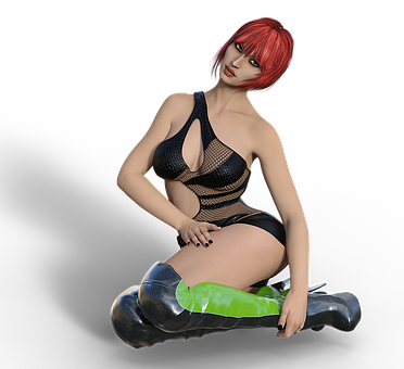 Red Haired3 D Modelin Black Outfit PNG image