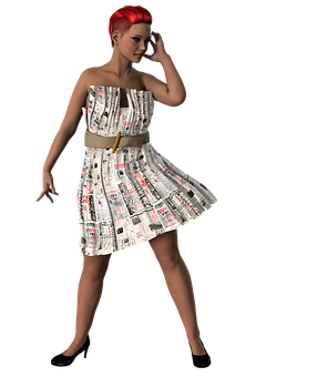 Red Haired3 D Modelin Newsprint Dress PNG image