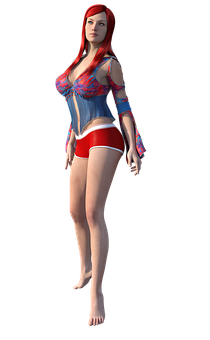 Red Haired3 D Modelin Summer Outfit PNG image