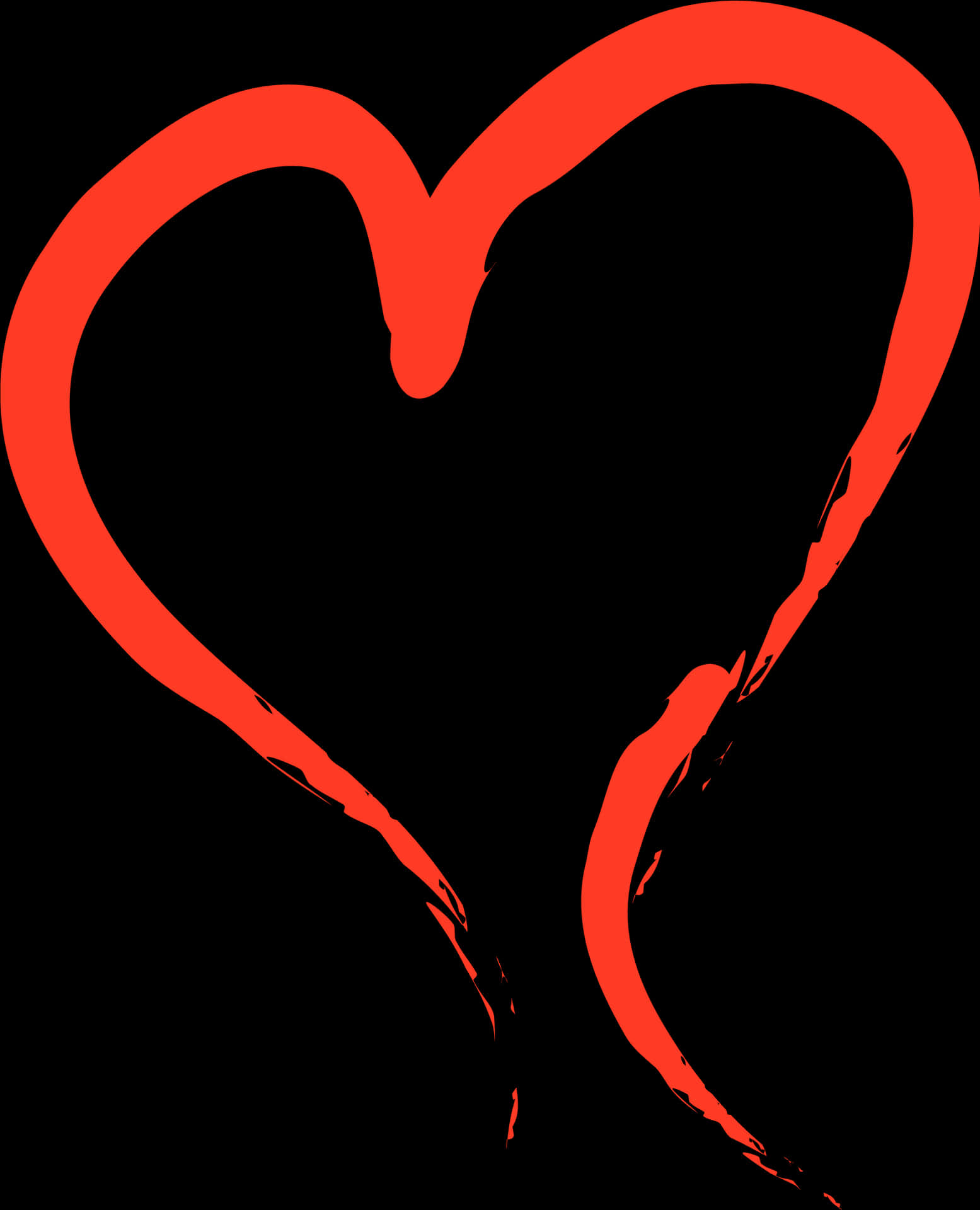 Red Heart Outline Artistic Black Background PNG image