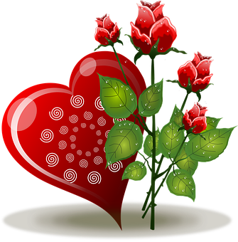 Red Heartand Roses Graphic PNG image