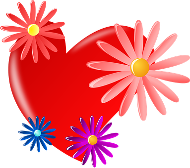 Red Heartwith Colorful Flowers PNG image