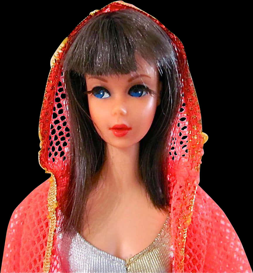 Red Hooded Barbie Doll Portrait PNG image