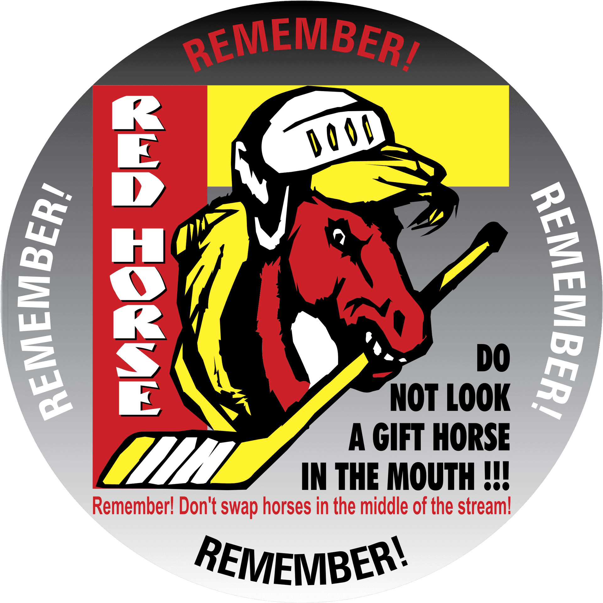 Red Horse Safety Reminder Graphic PNG image