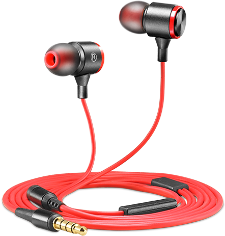 Red In Ear Earphoneswith Gold Plug PNG image