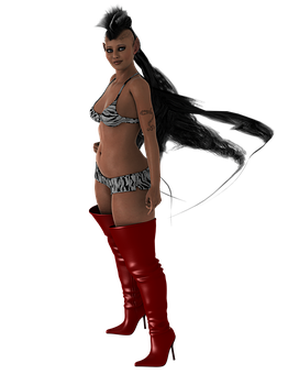 Red Knee High Boots Fashion Model PNG image