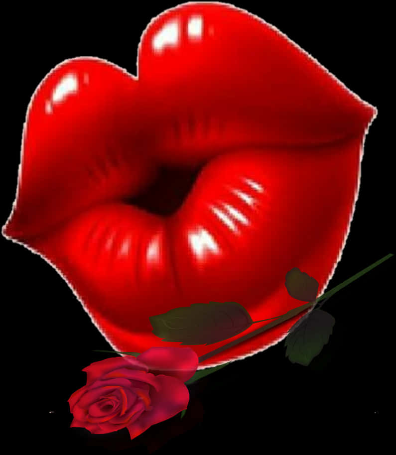 Red Lipsand Rose Artwork PNG image