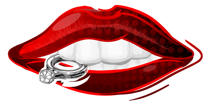 Red Lipswith Diamond Ring PNG image