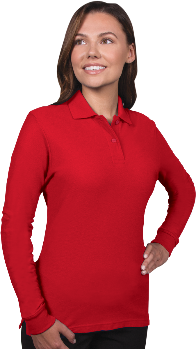 Red Long Sleeve Polo Shirt Woman PNG image