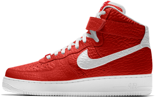 Red Nike Air Force1 High Top Sneaker PNG image