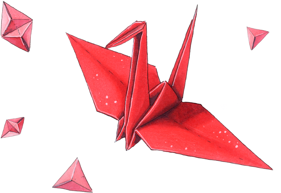 Red Origami Craneand Diamonds PNG image