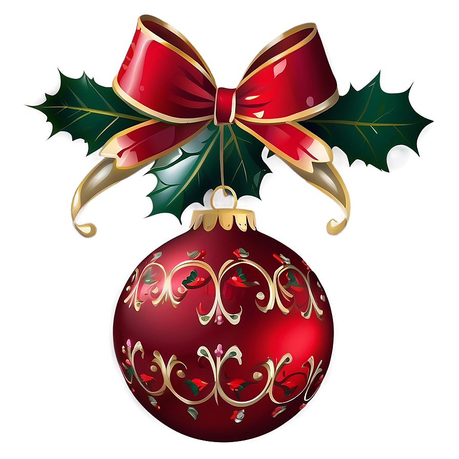 Red Ornament With Holly Png Wbg PNG image