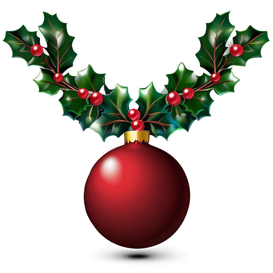 Red Ornament With Holly Png Xuw73 PNG image