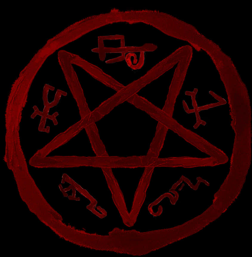 Red Pentagramwith Symbols PNG image