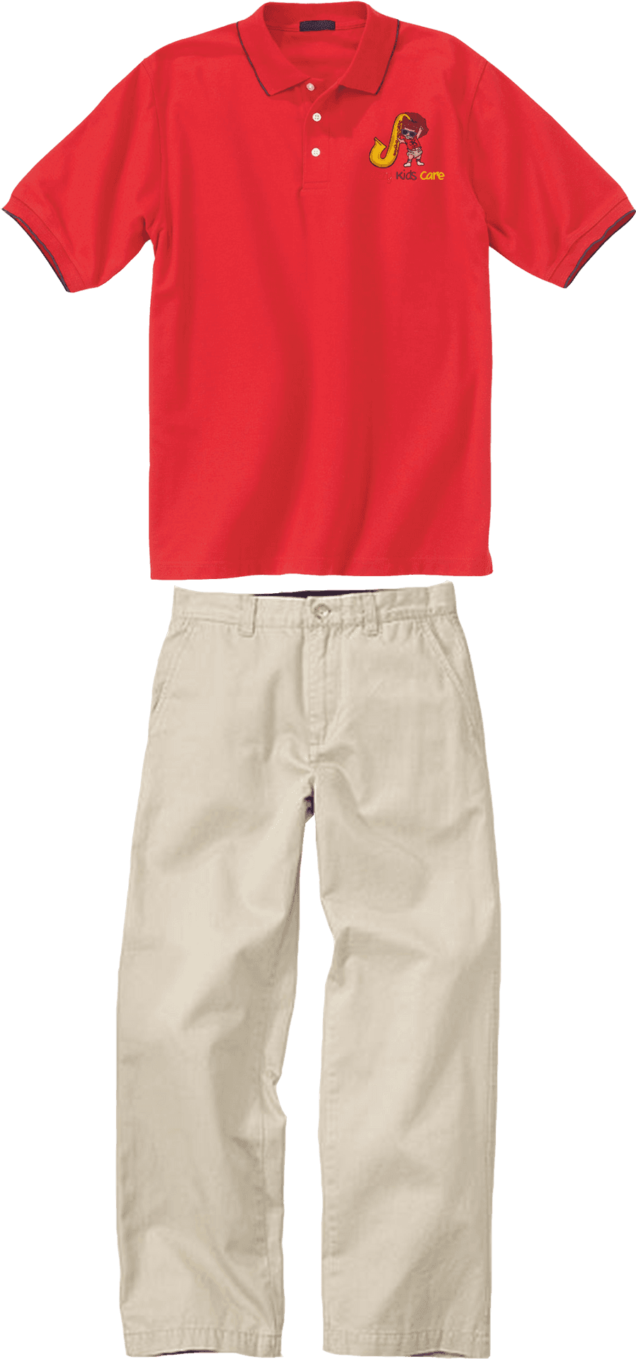 Red Polo Shirt Khaki Pants Outfit PNG image