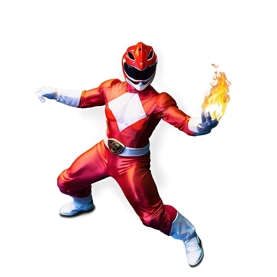 Red Power Ranger With Fire Background Png Itm PNG image