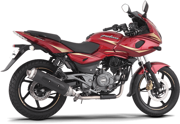 Red Pulsar Motorcycle Profile View PNG image