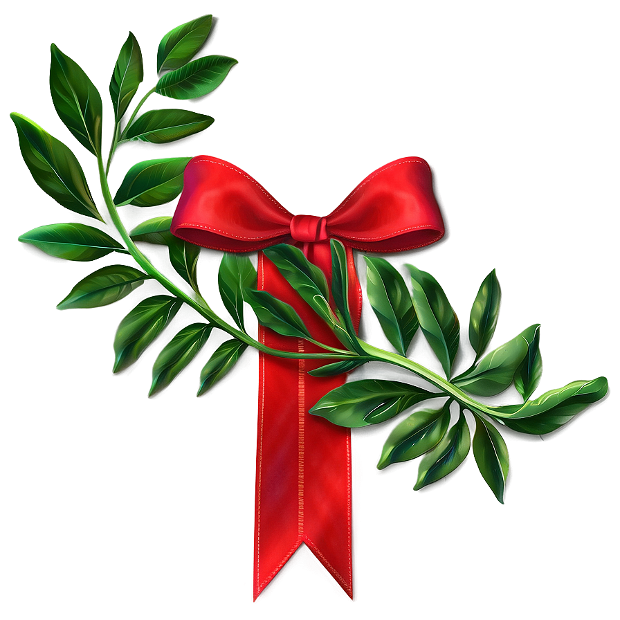 Red Ribbon With Leaves Png 50 PNG image