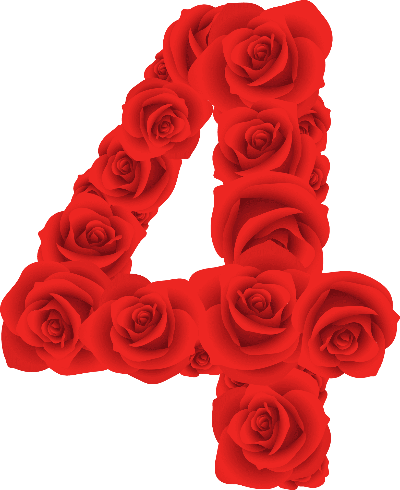 Red Rose Number Four Floral Art PNG image