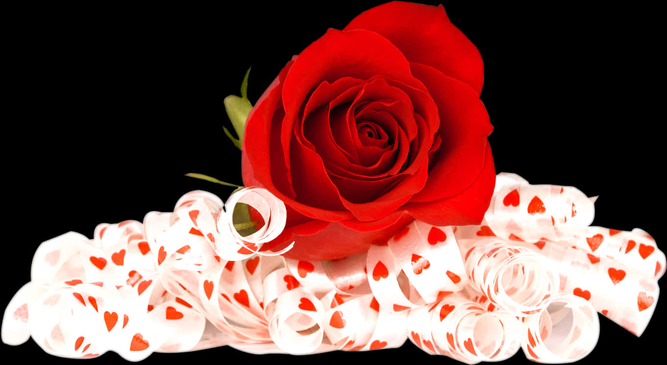 Red Rose White Ribbon Hearts PNG image