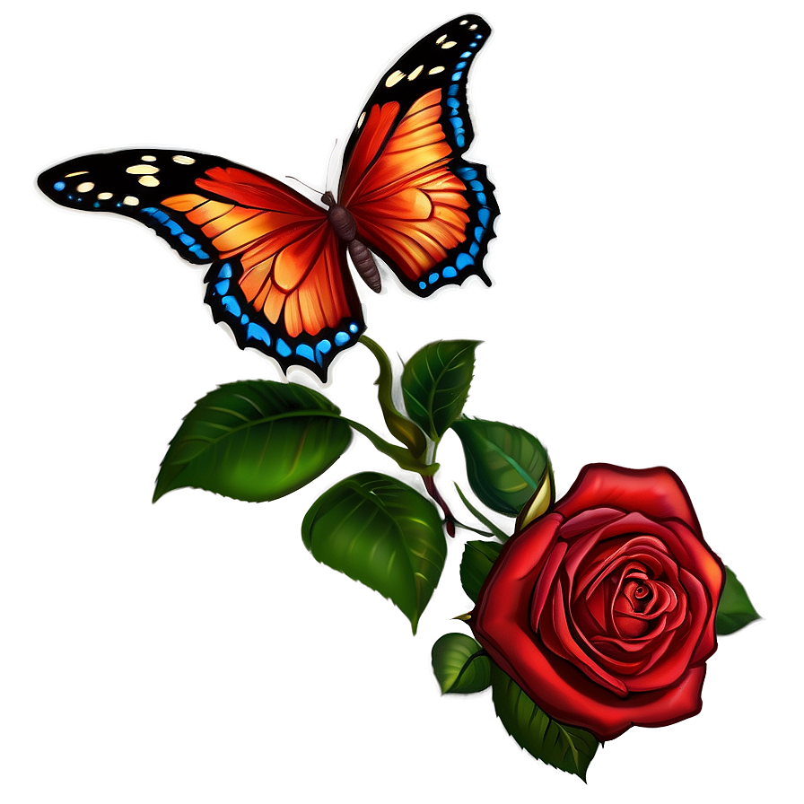 Red Rose With Butterfly Png 05242024 PNG image