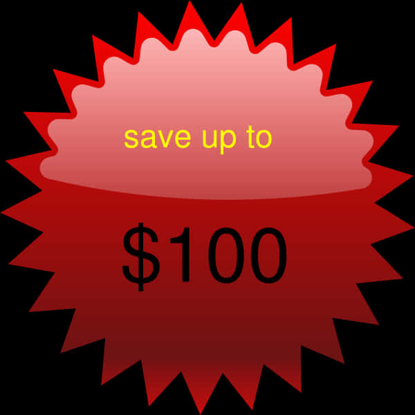 Red Save Up To100 Dollars Starburst PNG image