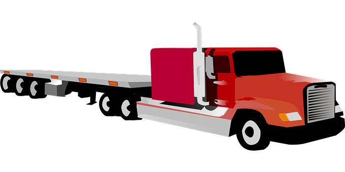 Red Semi Truck Flatbed Trailer PNG image