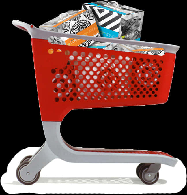Red Shopping Cart Fullof Items PNG image