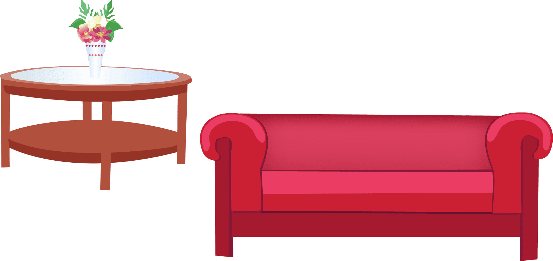 Red Sofaand Coffee Table Setup PNG image