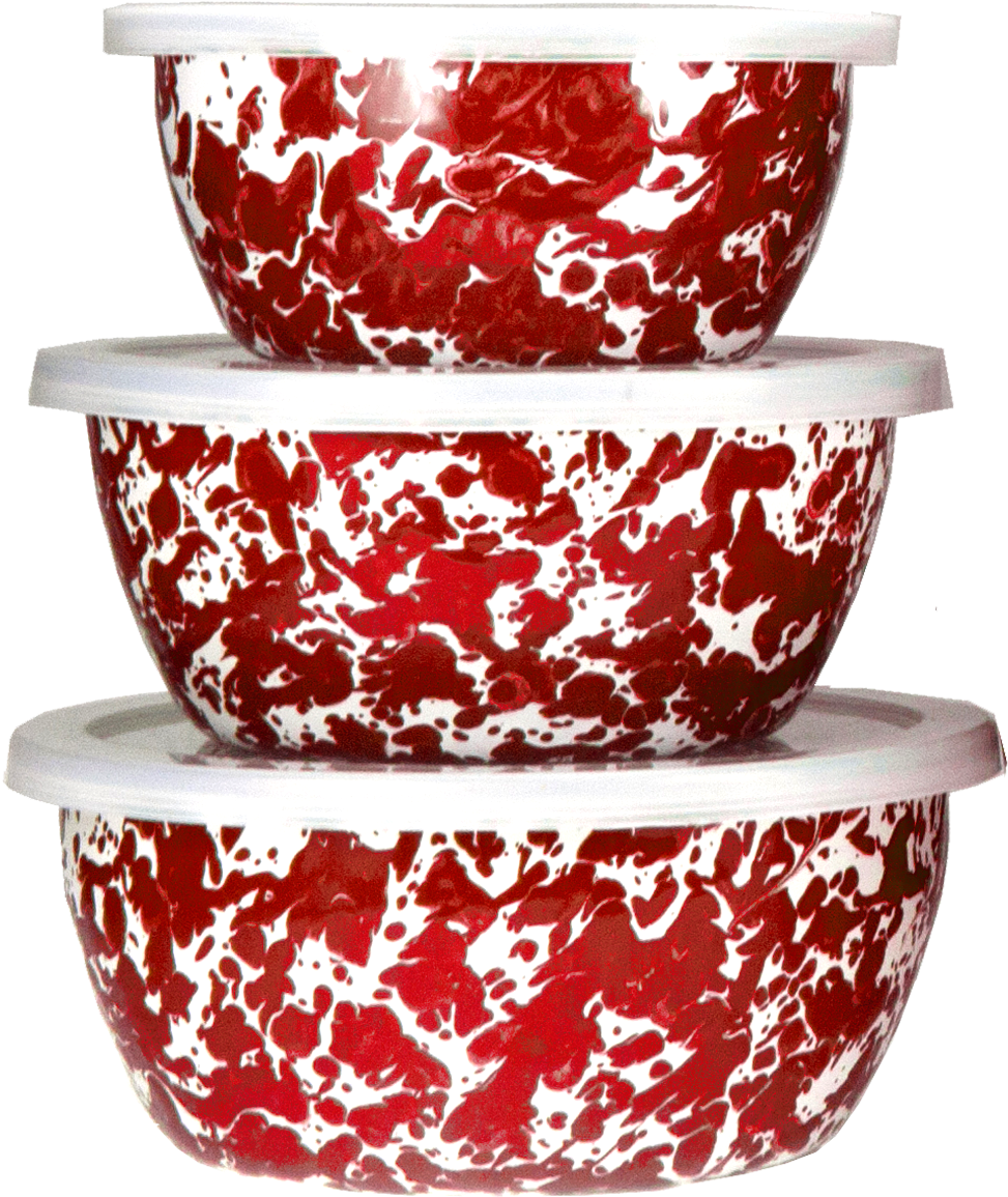 Red Splatter Enamel Bowls Stacked PNG image