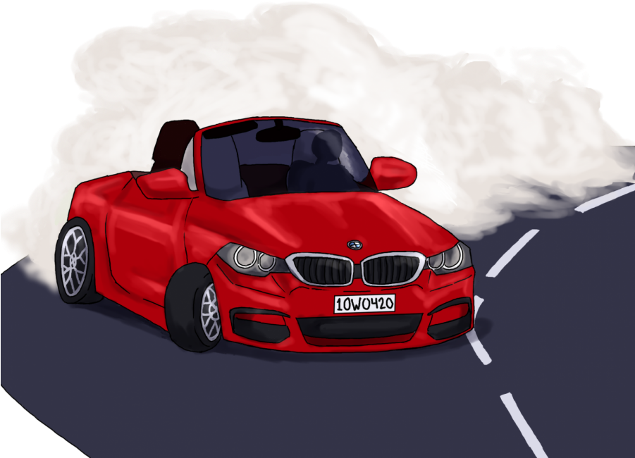 Red Sports Car Burning Rubber PNG image