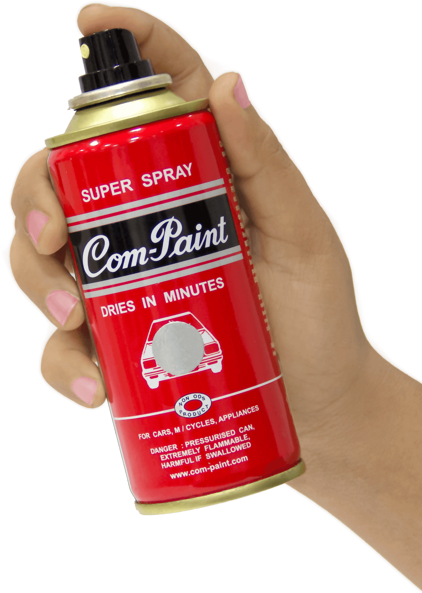 Red Spray Paint Can Heldin Hand PNG image