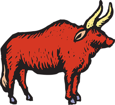 Red Stylized Bull Illustration PNG image