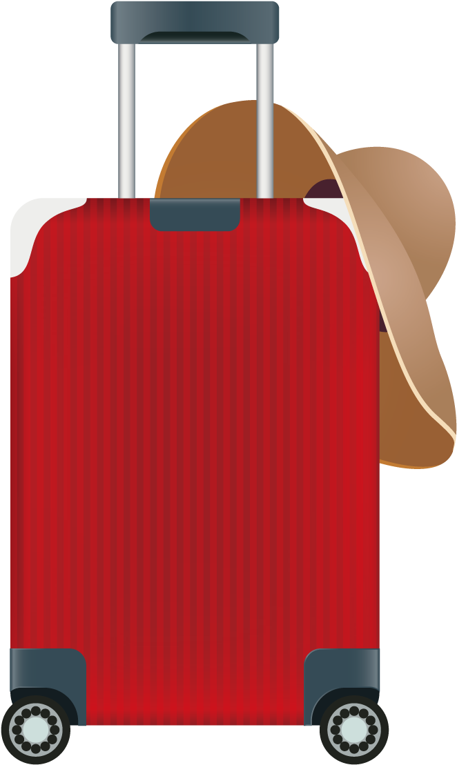 Red Suitcasewith Sun Hat Travel Ready PNG image