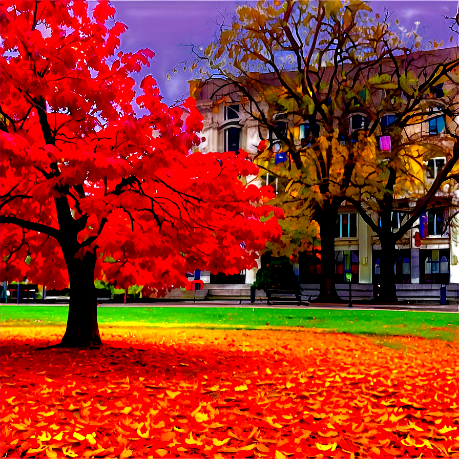 Red Tree In Autumn Park Png 3 PNG image