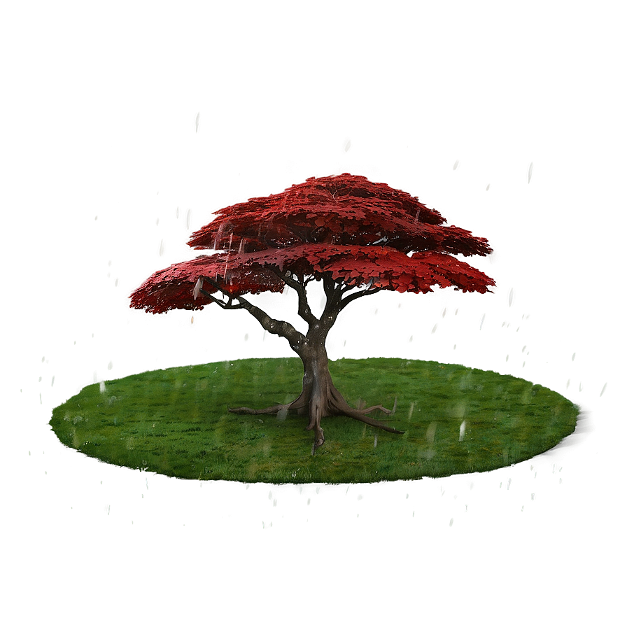 Red Tree In Rainy Scene Png 74 PNG image