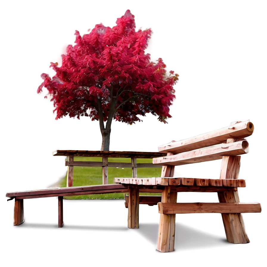 Red Tree With Wooden Bench Png 7 PNG image