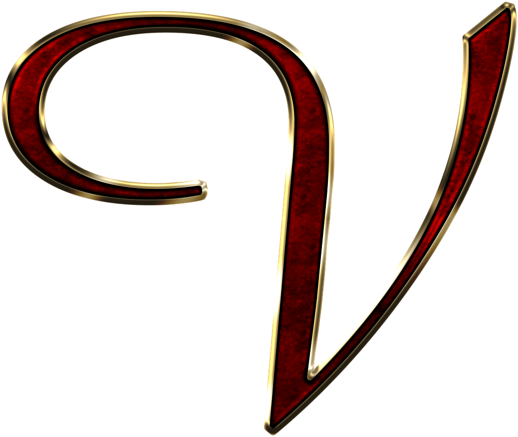 Red Velvet Gold Trim Letter V PNG image