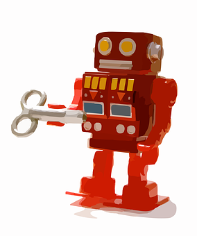 Red Vintage Toy Robot With Windup Key PNG image